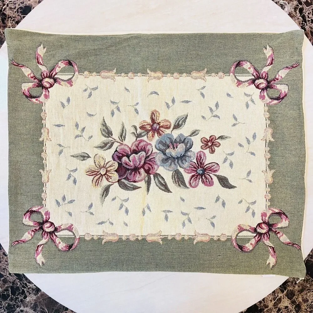 Vintage French Tapestry Floral Pillow Sham Needlepoint Made in France 25”x21”
